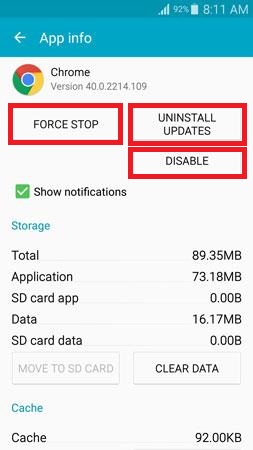 Uninstall Google Chrome from Android Os