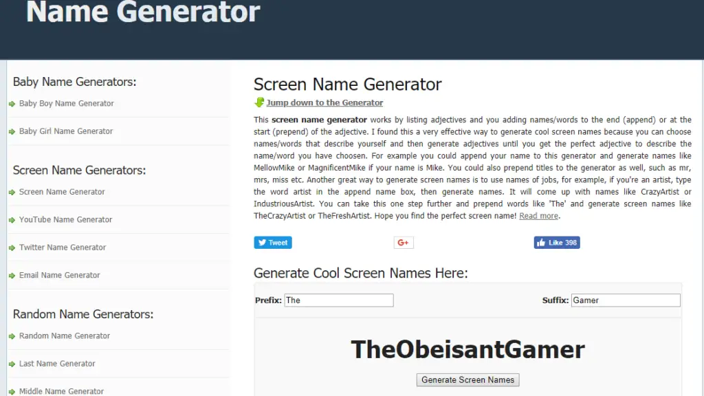 Screen Name Generator