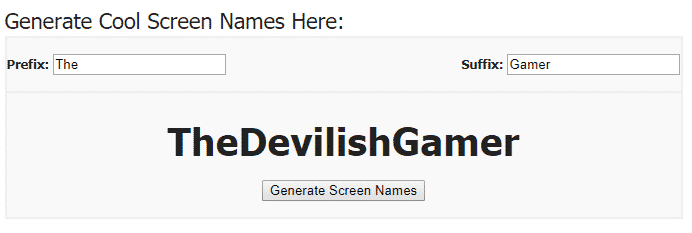 Gaming name generator for twitch