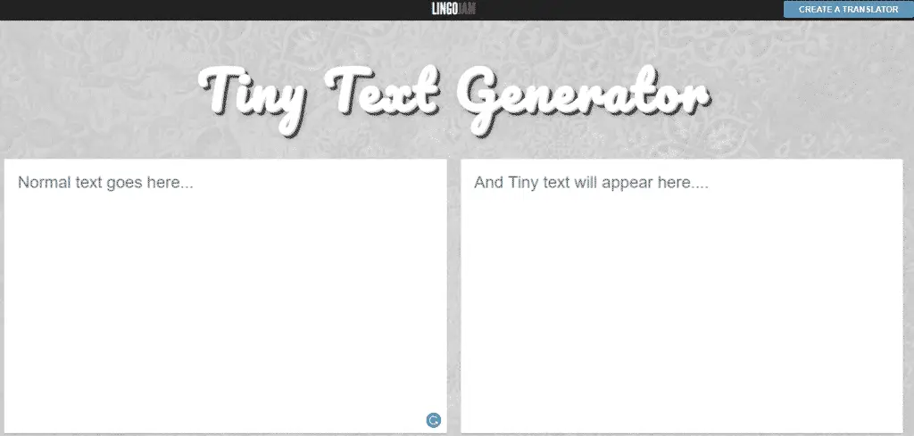 Tiny Text generator lingo jam