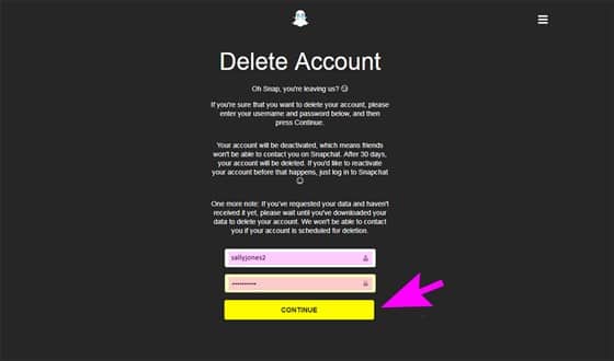deactivate-snapchat-account delete account