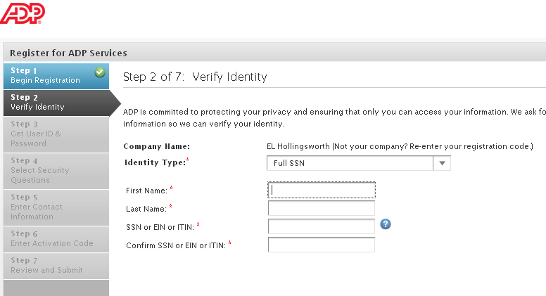 ADP Login to My Card verify identity