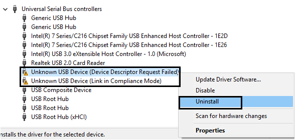 solve USB not recognised issue unisntall usb drivers
